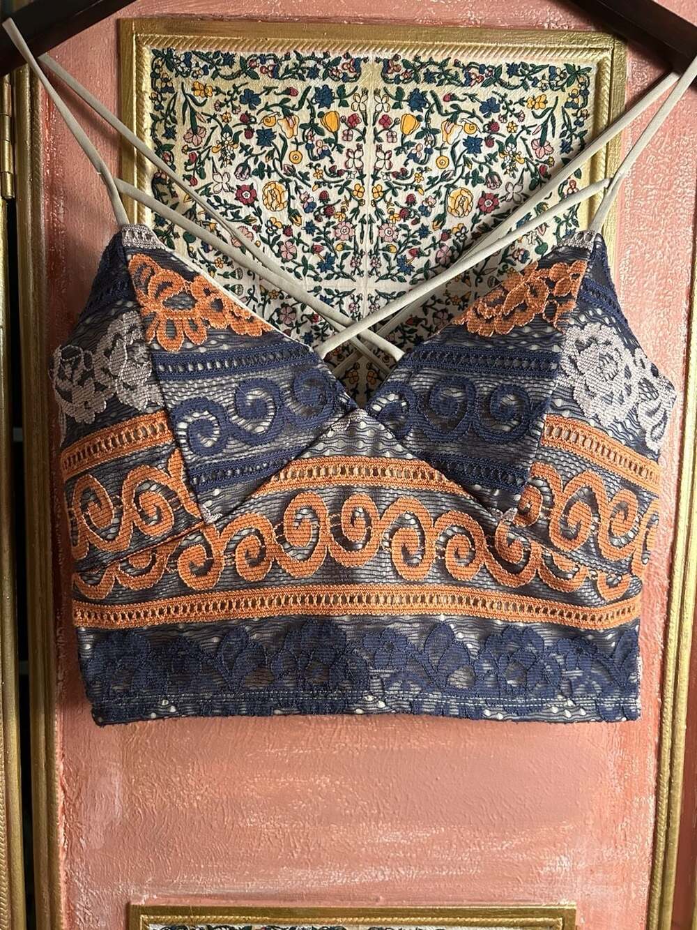 Charlotte Russe Crop Top Size M Multi Color Lace Boho Strappy Back